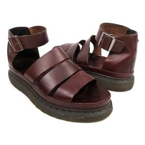 RARE Dr. Martens Gladiator Brando Platform Leather Strap Sandals Men 10 Burgundy